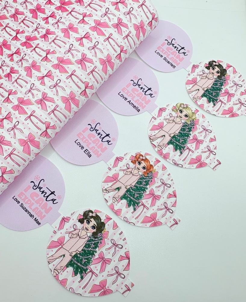 Christmas pink coquette santa i can explain pre cut printed bow loop