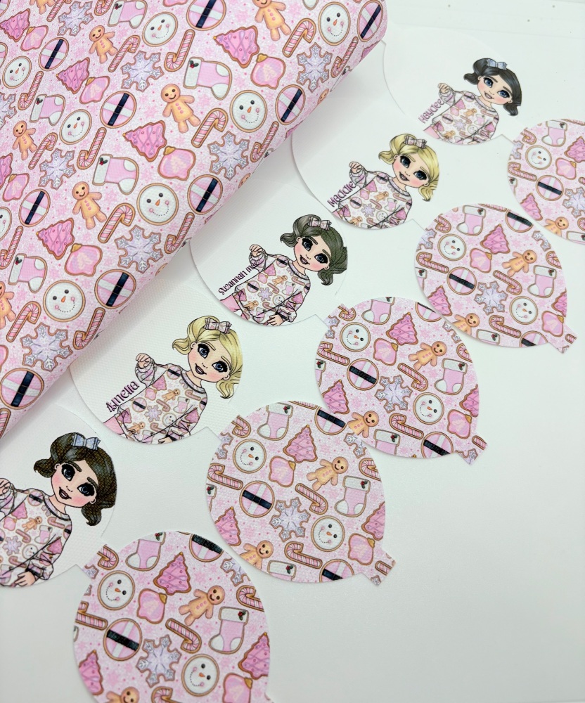 Pink Christmas gingerbread cookies pre cut printed bow loop