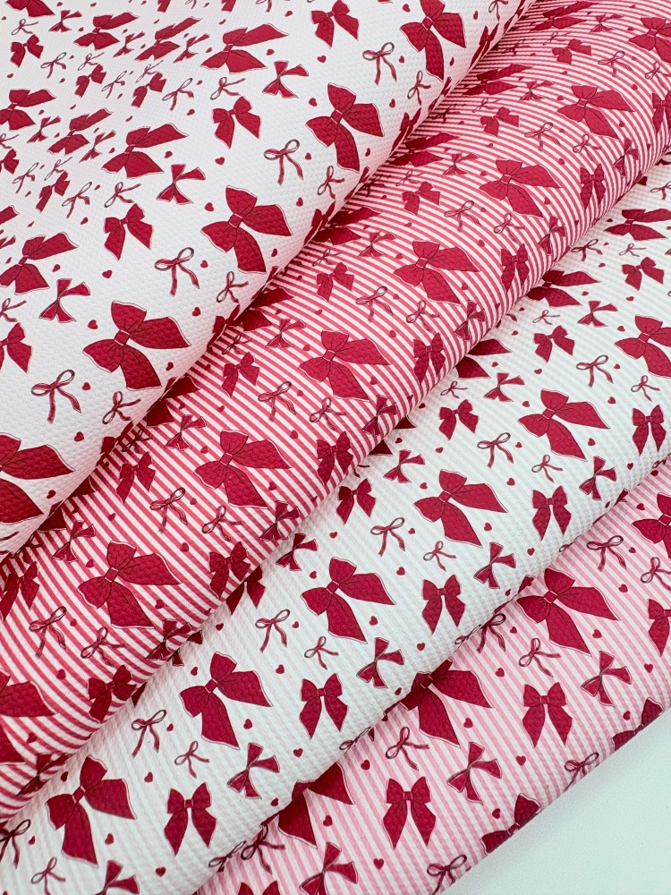 1356 - Red striped Coquette bows patterns printed canvas sheet