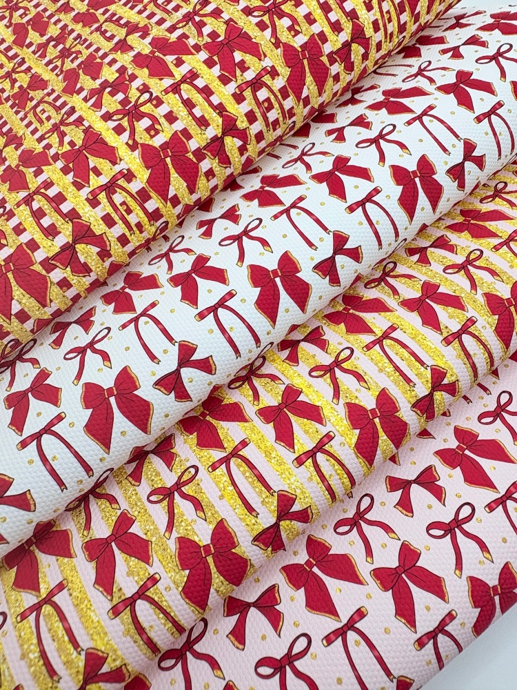 1356 - Red and Gold Coquette bows patterns printed canvas sheet