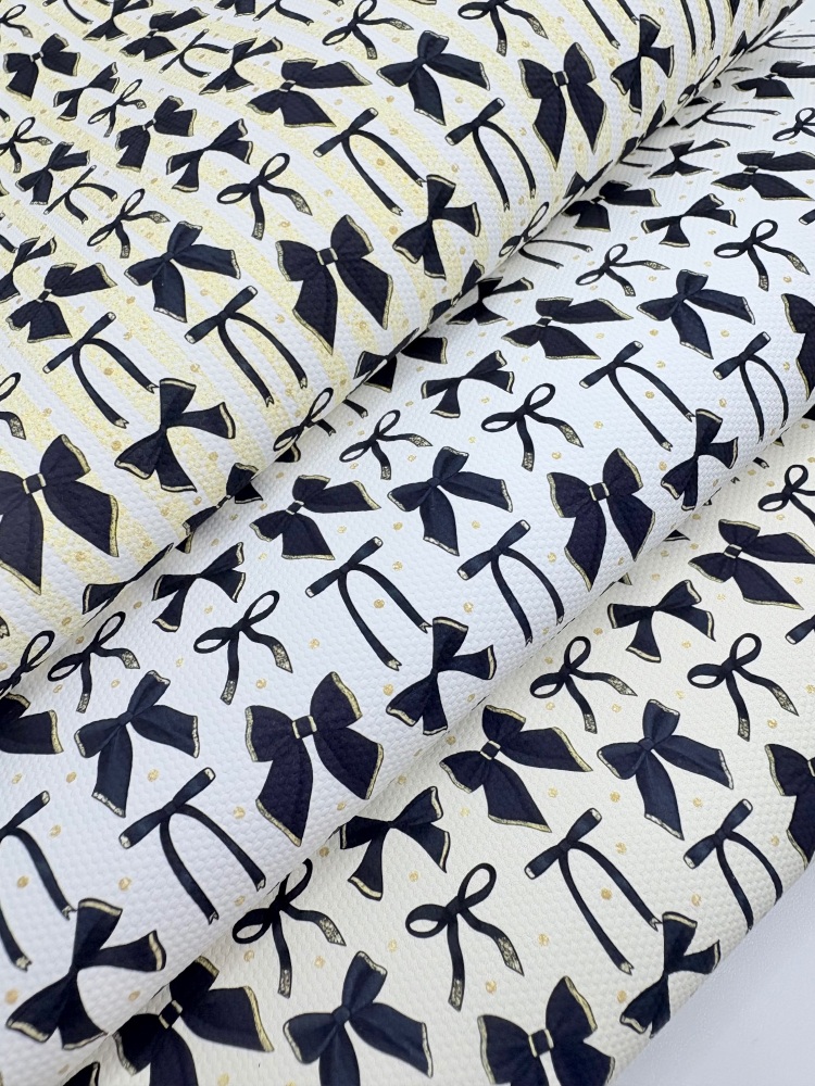 1356 - Black and Gold Coquette bows patterns printed canvas sheet