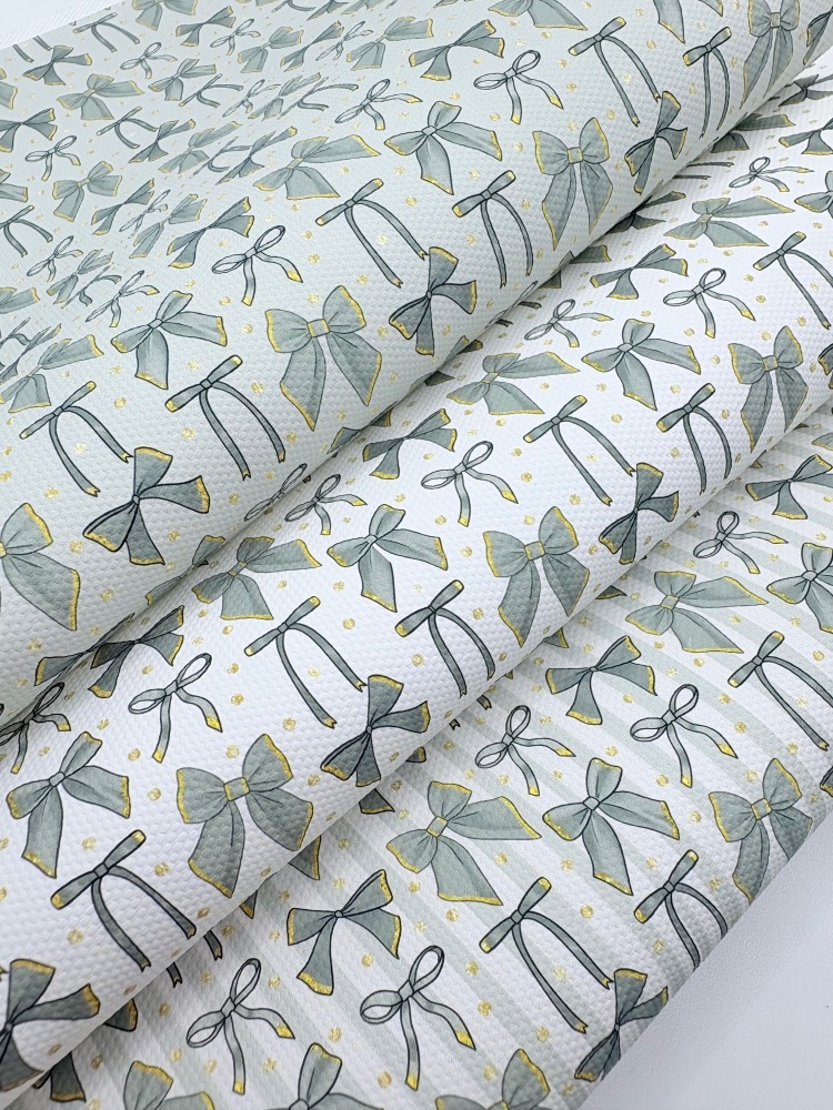 1356 - Sage Green Coquette bows patterns printed canvas sheet