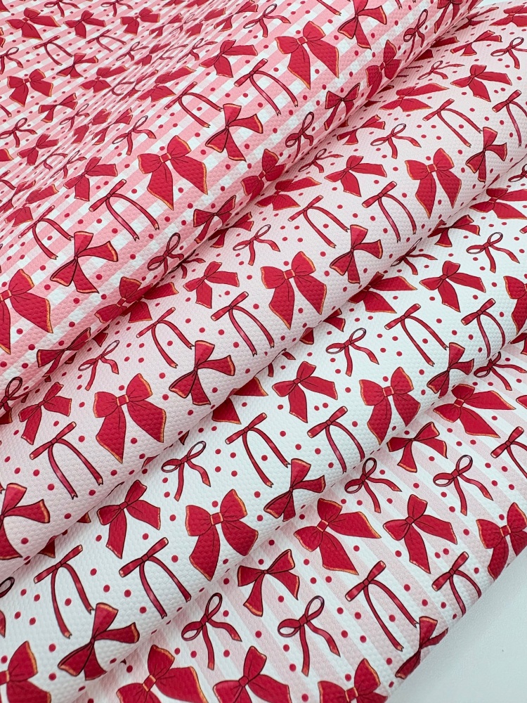 1356 - Red polka dot Coquette bows patterns printed canvas sheet