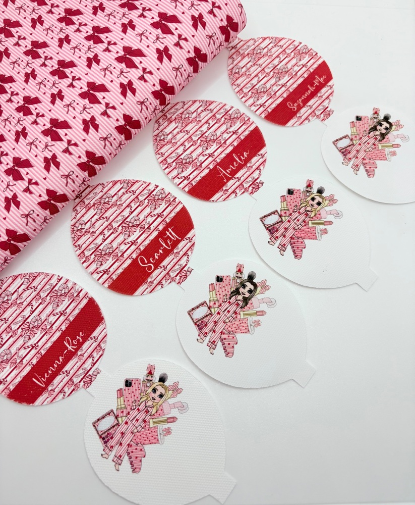 Red christmas candy cane stripe makeup girl pre cut printed bow loop