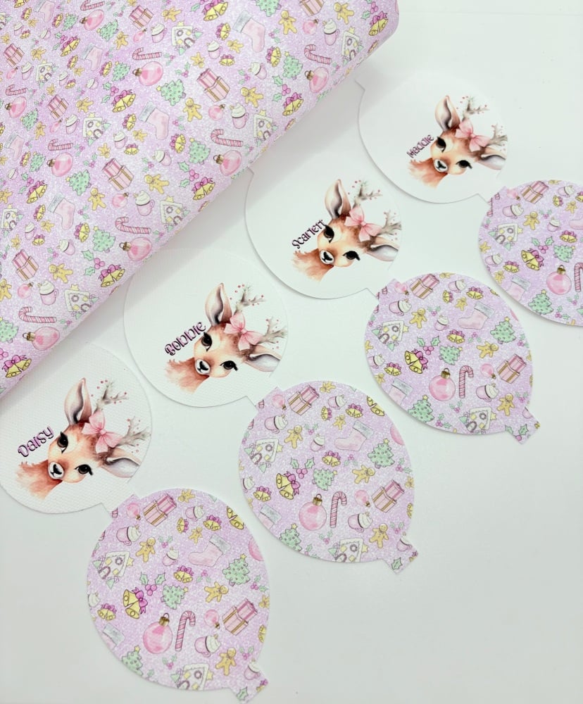 Pink Christmas deer pre cut printed bow loop