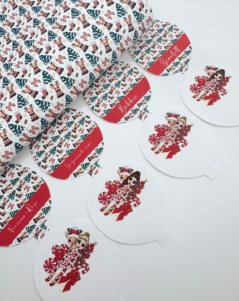 Red Rudolph christmas girl pre cut printed bow loop