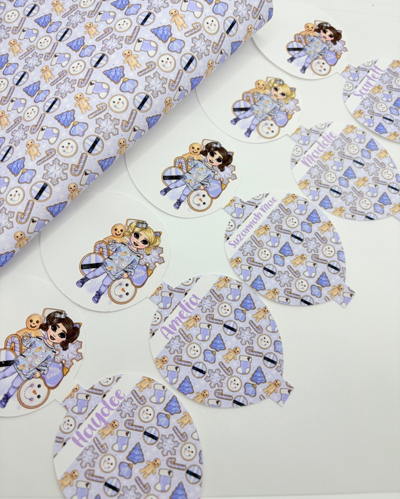 Lilac christmas cookies girl pre cut printed bow loop