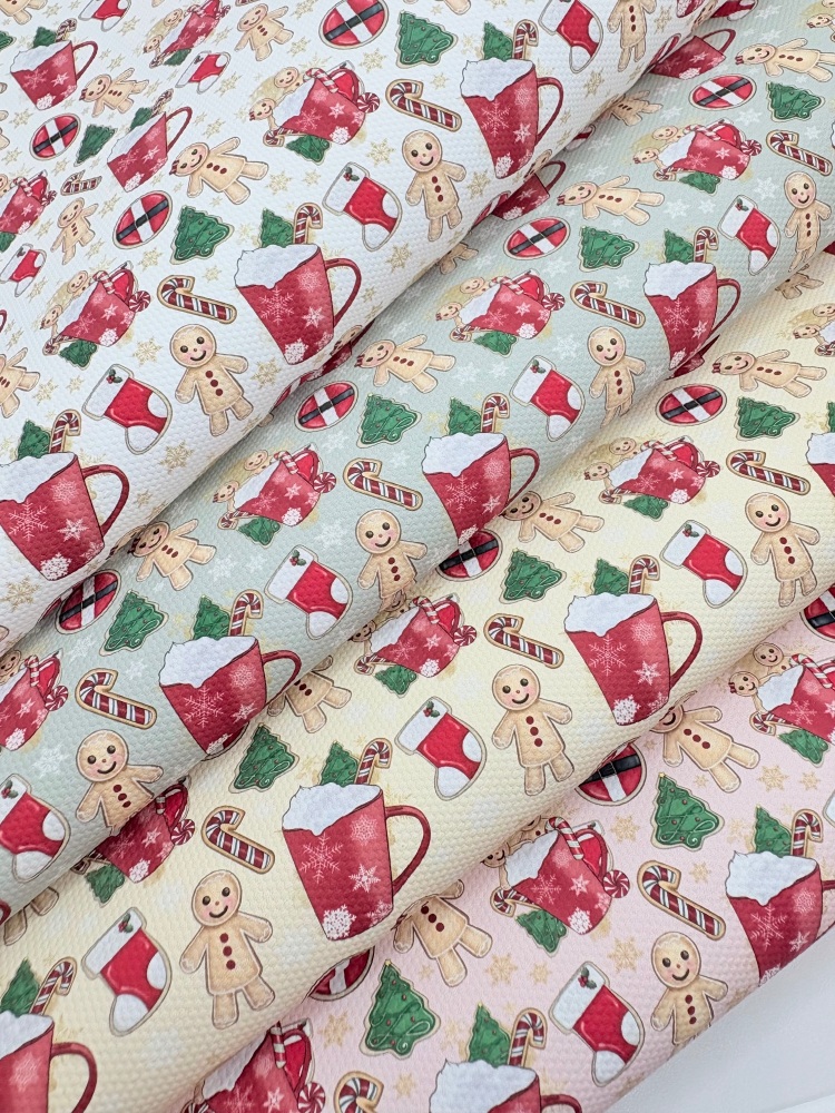 1356 - Christmas hot chocolate gingerbread patterns printed canvas sheet