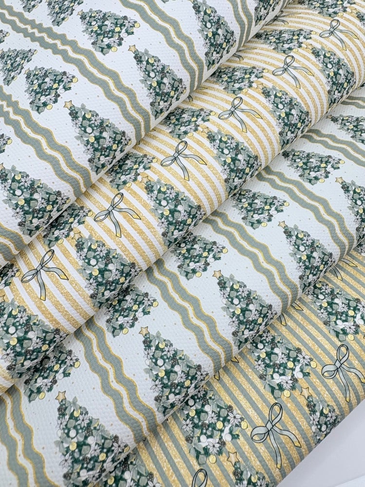 1356 - Christmas sage green tree patterns printed canvas sheet