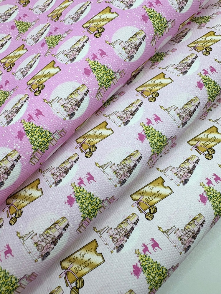 1356 - Christmas pink polar express train ticket patterns printed canvas sheet