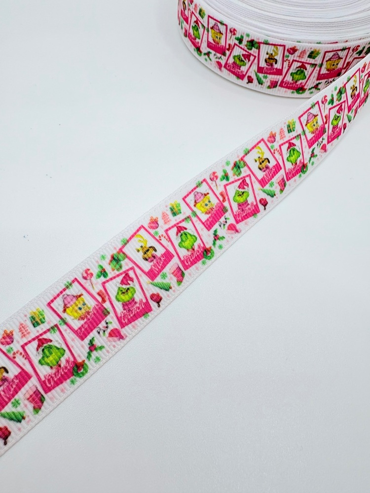 22mm Pretty Pink Grinch Max Cindy grosgrain ribbon