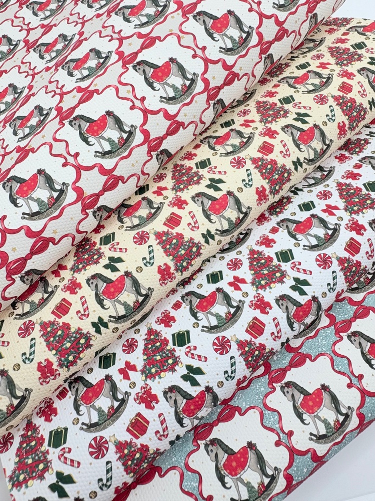 1356 - Christmas Rocking horses patterns printed canvas sheet