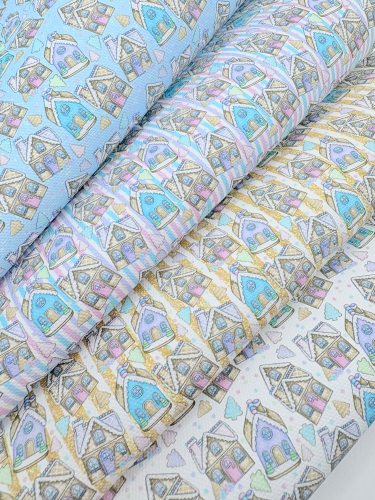 1356 - Pastel gingerbread house patterns printed canvas sheet