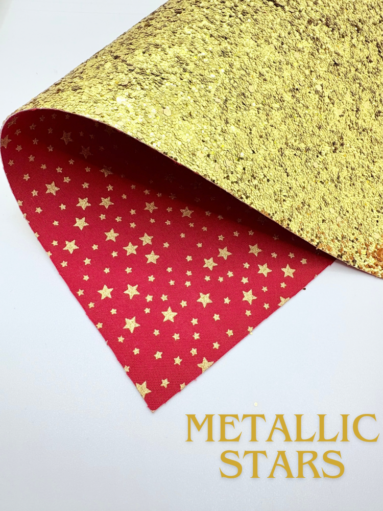 GOLD - Metallic Red Stars Backed with chunky glitter fabric sheet