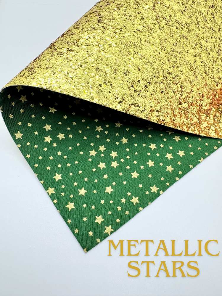 GOLD - Metallic Green Stars Backed with chunky glitter fabric sheet