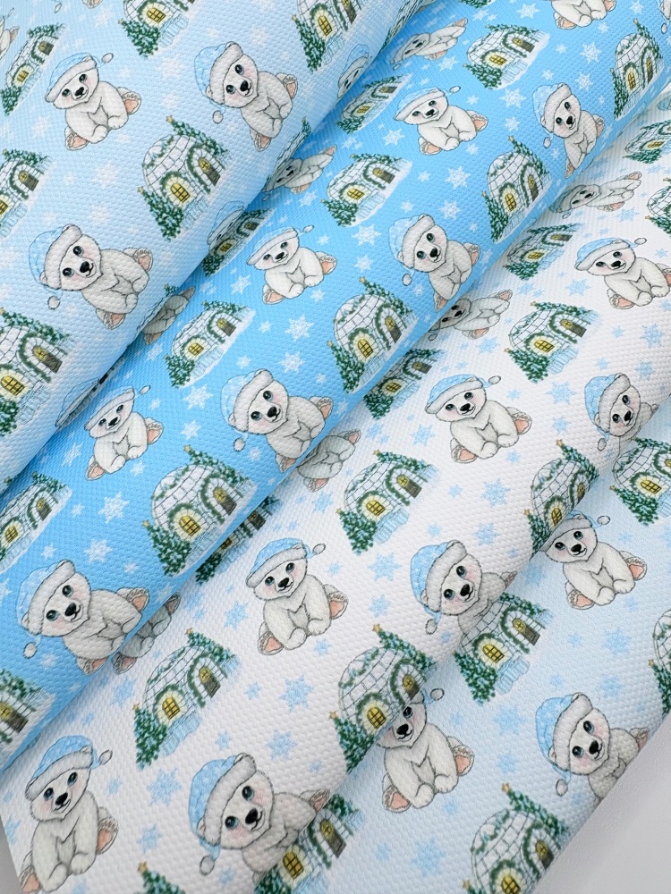 1356 - Blue polar bear christmas patterns printed canvas sheet