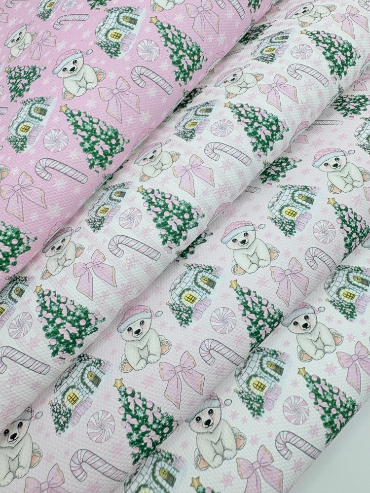 1356 - Pink polar bear christmas patterns printed canvas sheet