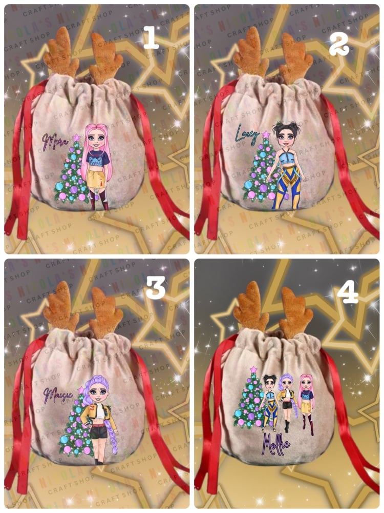 K POP RANGE - Personalised Christmas Antler Drawstring Treat Bags