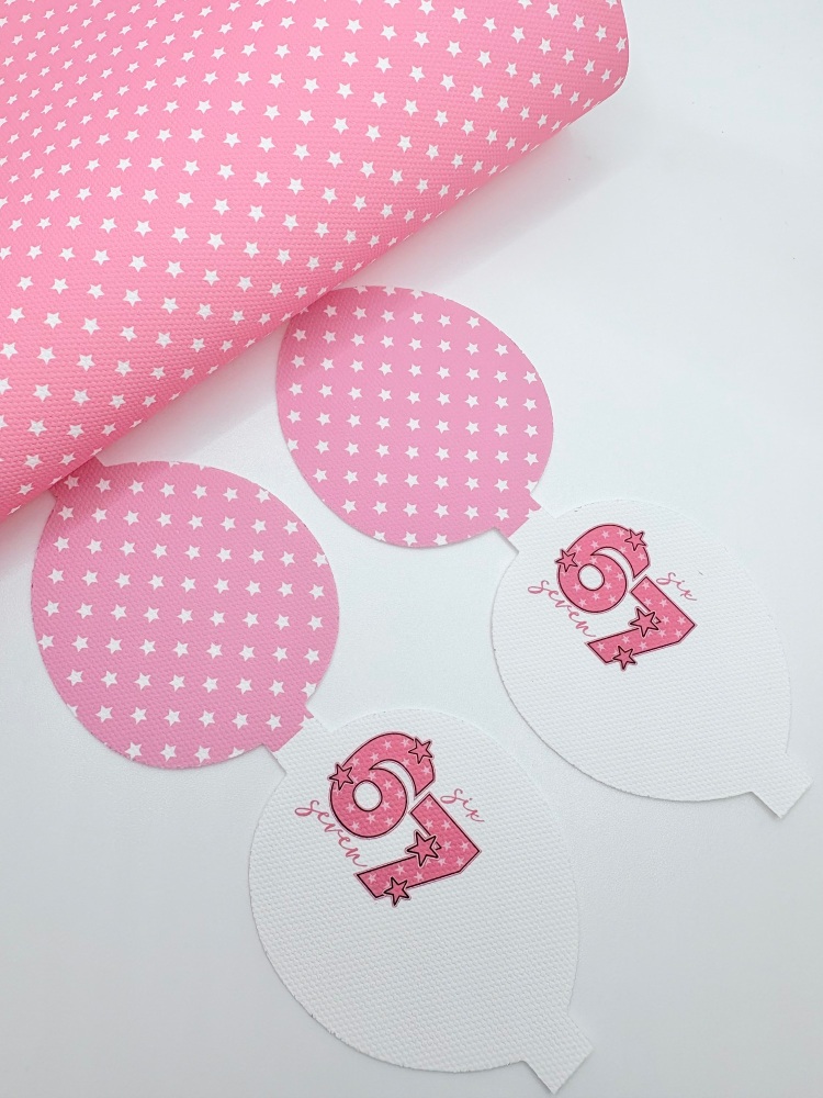 67 pink star pre cut printed bow loop