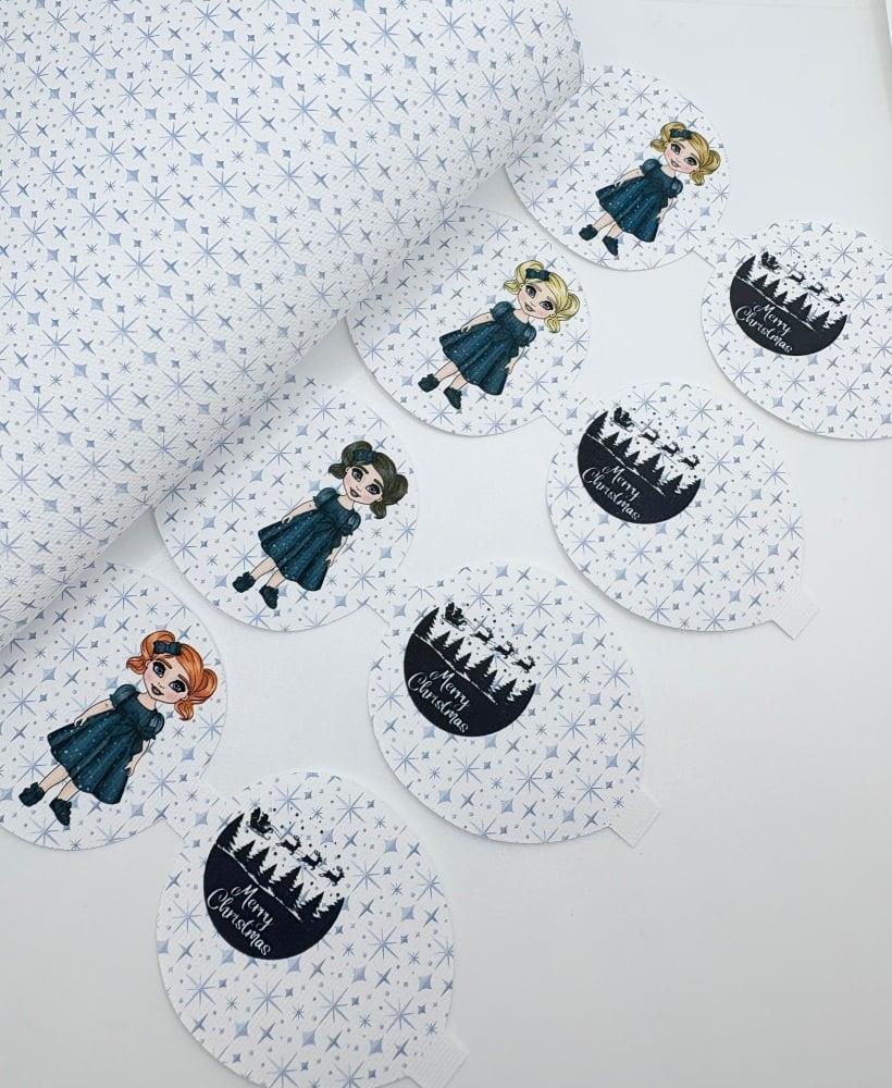 Christmas star navy christmas dress girl pre cut printed bow loop