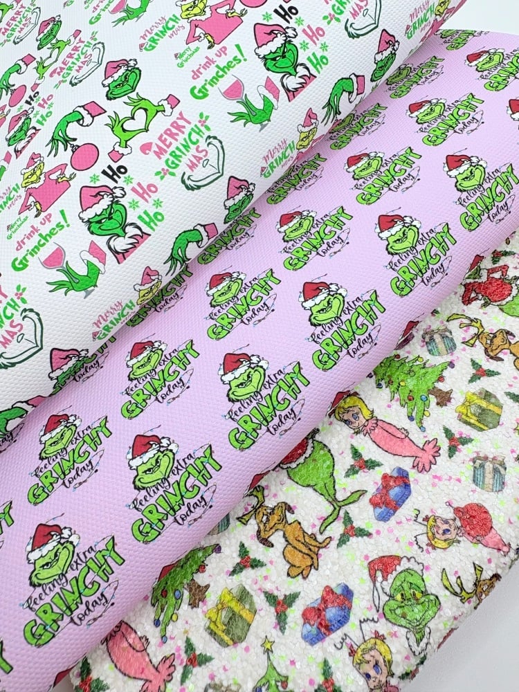 Chunky glitter Pretty pink grinch Christmas printed canvas fiver friday bundle