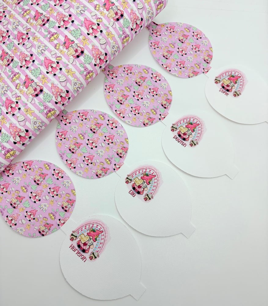 Pink christmas gonk gnomes pre cut printed bow loop