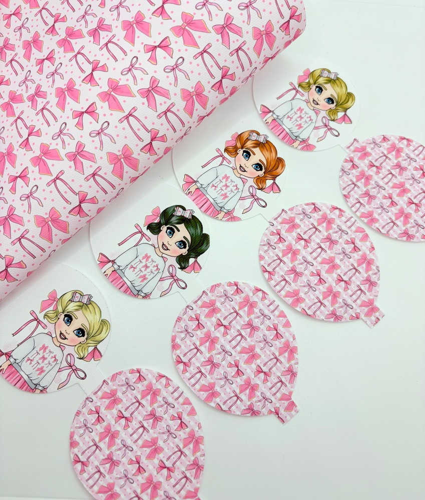 Large coquette pink girl pre cut printed bow loop