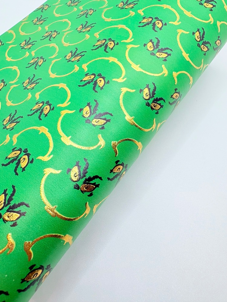 Green grinch foil Inspired smooth printed leatherette fabric