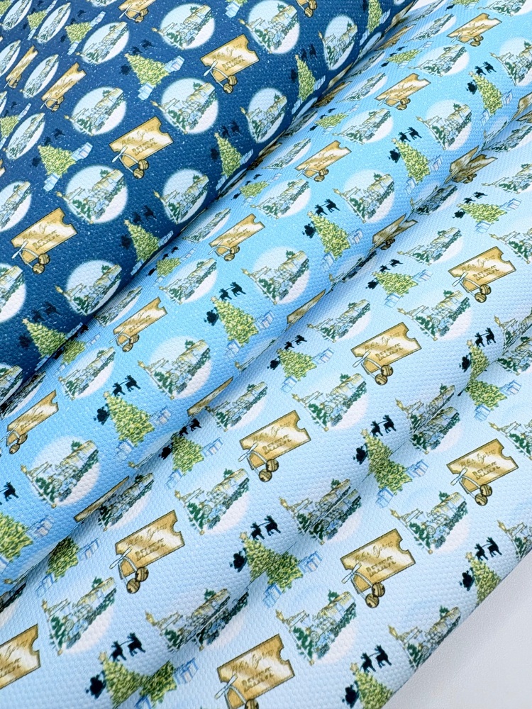 1356 - Christmas blue polar express train ticket patterns printed canvas sheet