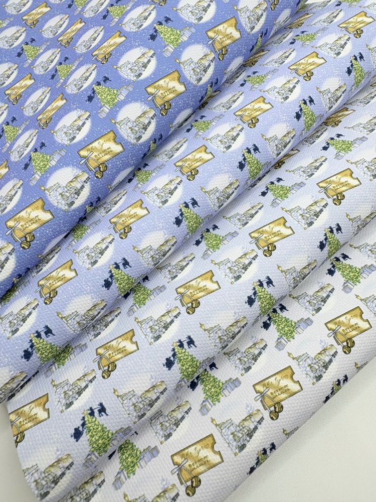 1356 - Christmas lilac polar express train ticket patterns printed canvas sheet