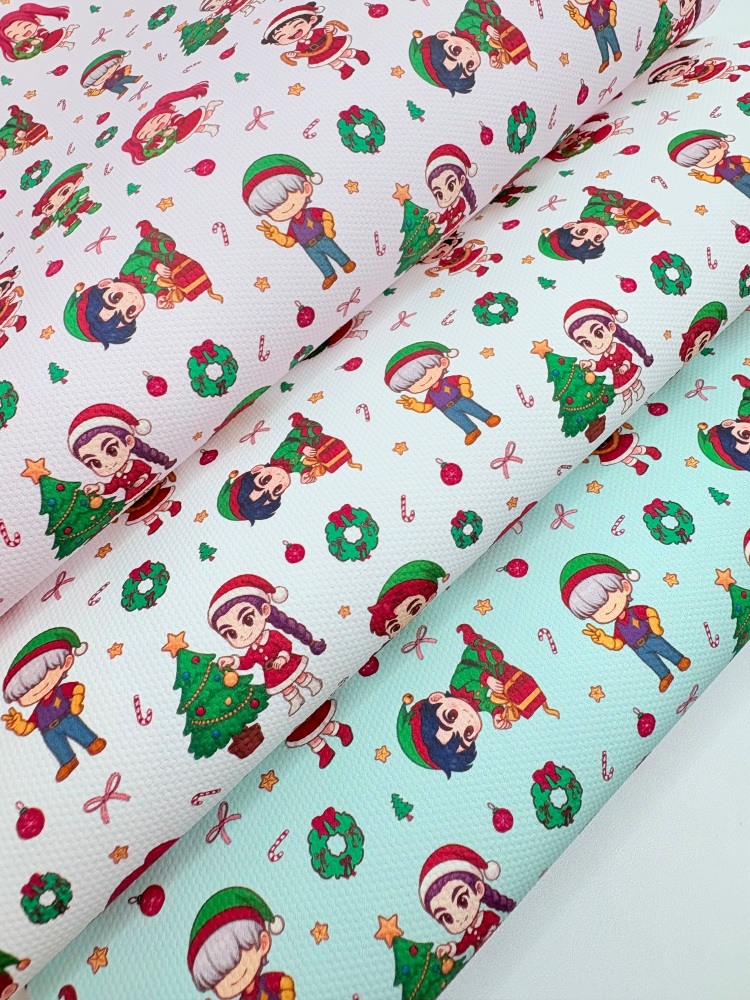 1759  - Wreath Christmas tree k pop demon hunters print printed canvas fabric sheet