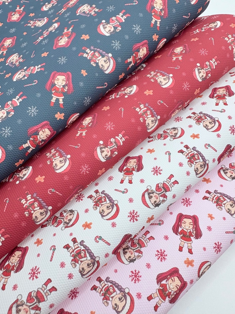 1759  - Candy cane Christmas k pop demon hunters print printed canvas fabric sheet