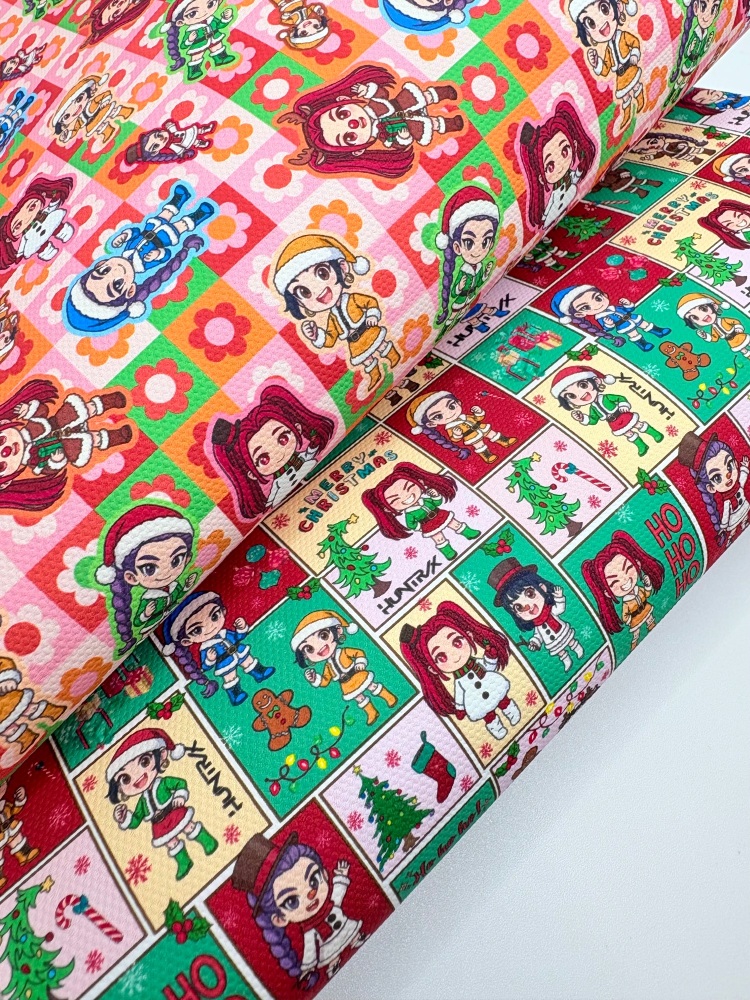 1759  - Christmas k pop patterns demon hunters print printed canvas fabric sheet
