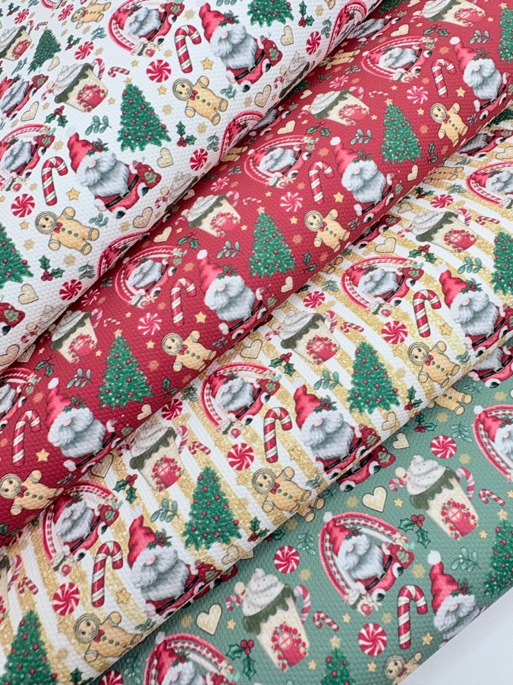 1759  - Red christmas gnome rainbow print printed canvas fabric sheet