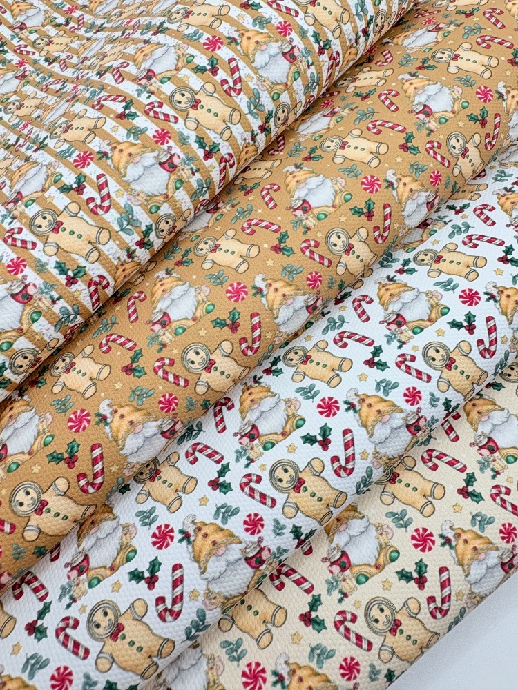 1759  - Gingerbread gnome christmas candy cane print printed canvas fabric sheet