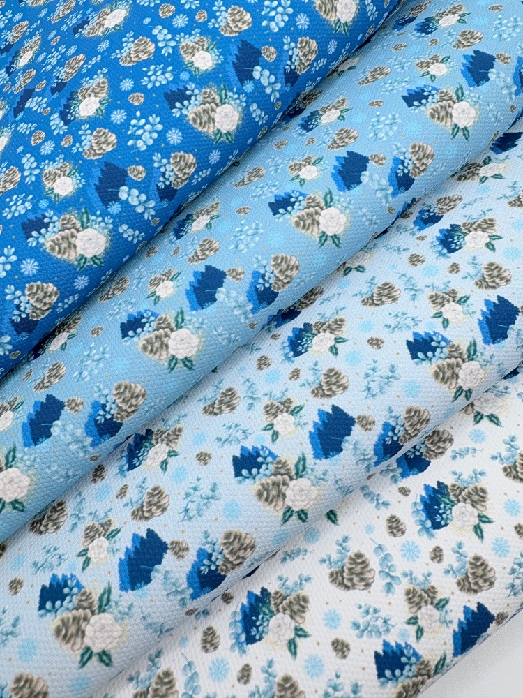 1759  - Winter blue floral christmas floral  print printed canvas fabric sheet
