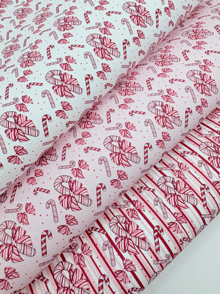 1759  - Christmas red pink candy cane print printed canvas fabric sheet