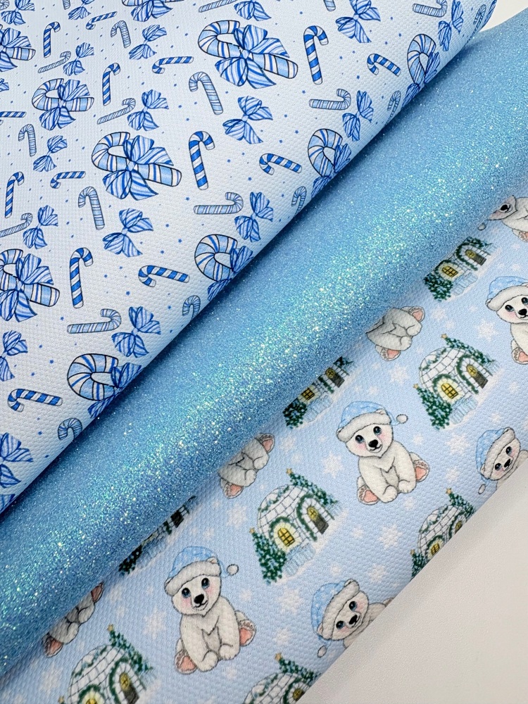 Baby blue polar bear coquette candy cane Christmas printed canvas fiver friday bundle