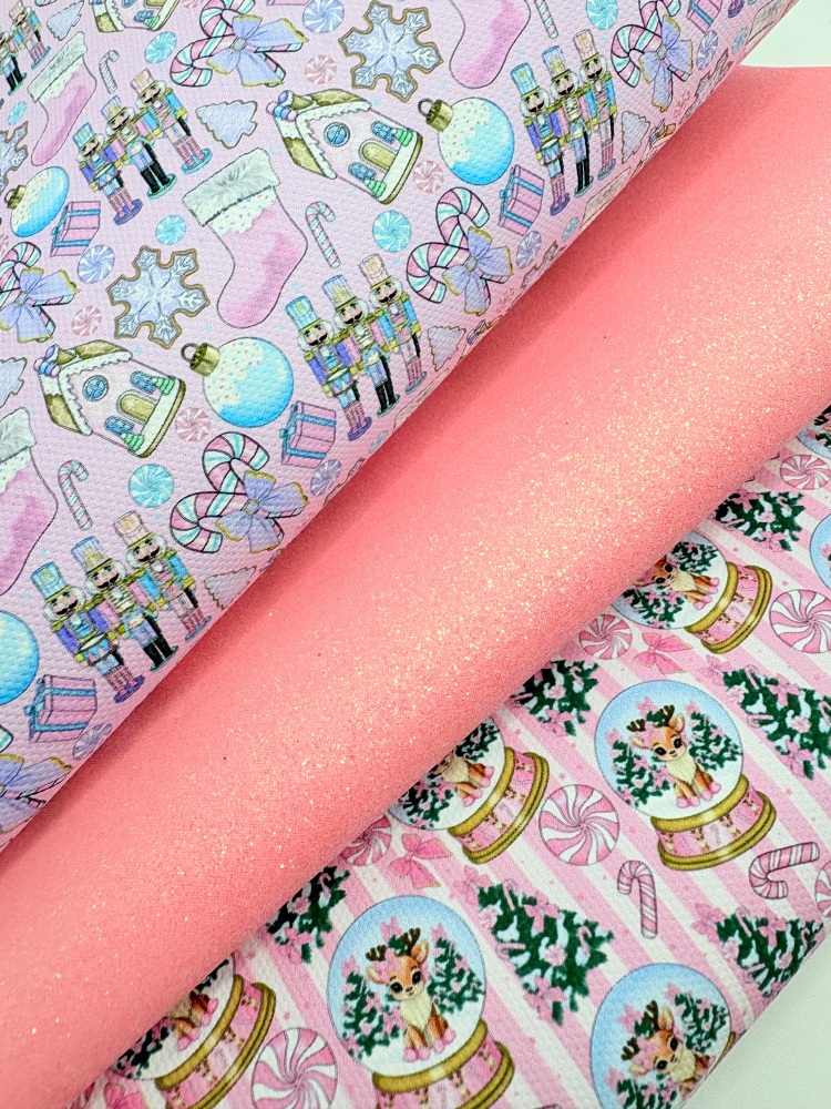 Pink reindeer snow globe nutcracker Christmas printed canvas fiver friday bundle