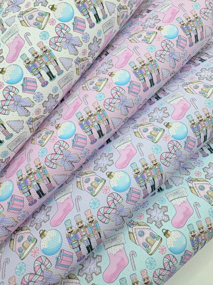 1759  - Christmas pastel nutcracker gingerbread house print printed canvas fabric sheet