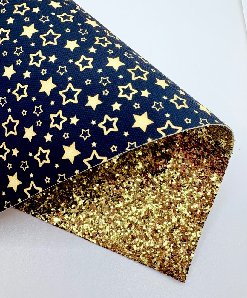 Double Sided Golden black star canvas backed with chunky glitter