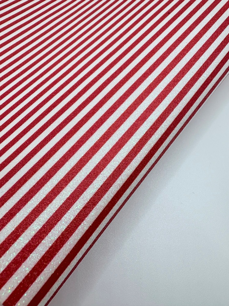 Red & White Stripe Fine Glitter Fabric