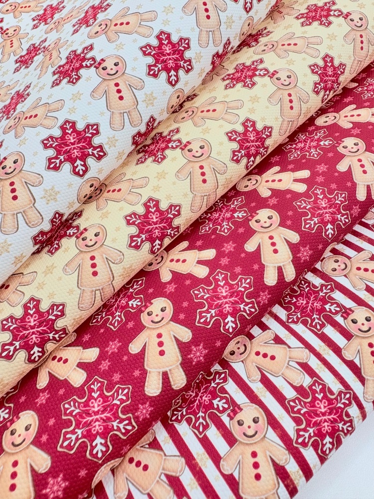 1759  - Red gingerbread snowflake Christmas print printed canvas fabric sheet