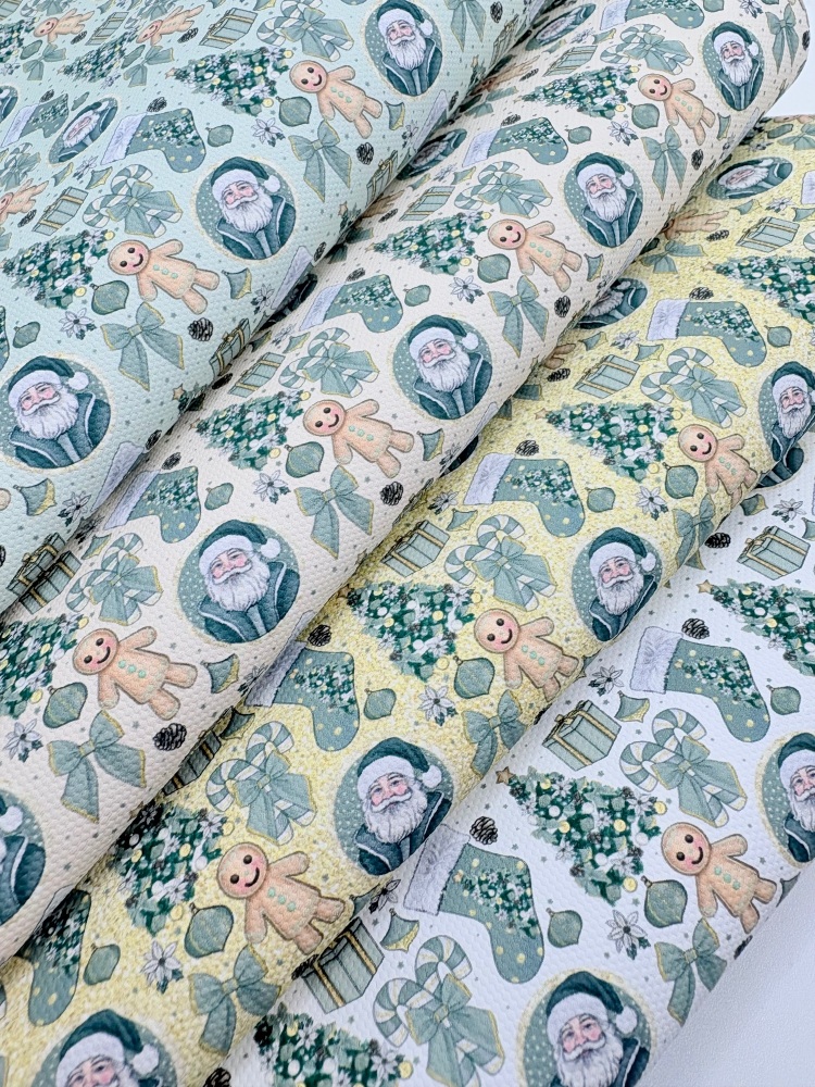 1759  - Sage Green Santa Christmas mix print printed canvas fabric sheet