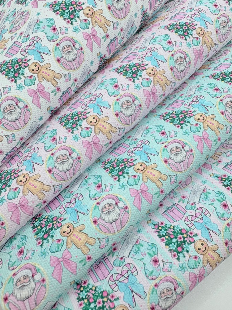 1759  - Tropical Santa Christmas mix print printed canvas fabric sheet