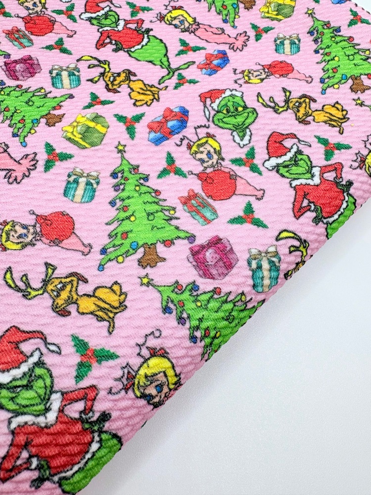 New Collage Pink grinch christmas mixed Printed Bullet Fabric