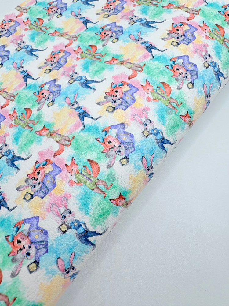 1759  - Zootopia watercolour print printed canvas fabric sheet