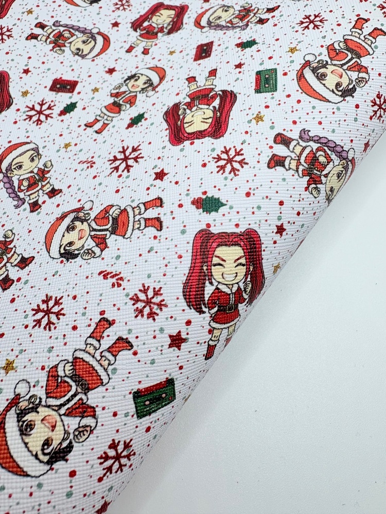 Limited edition - k pop christmas girls mixed leatherette Fabric