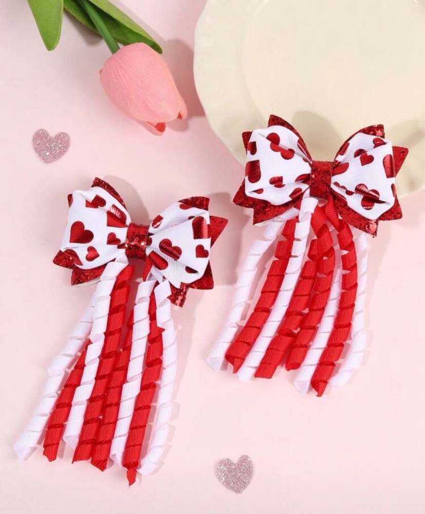 Red valentine heart corker ribbon Hair Bow