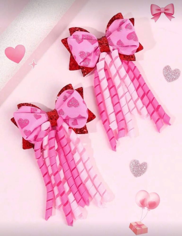 Pink valentine heart corker ribbon Hair Bow